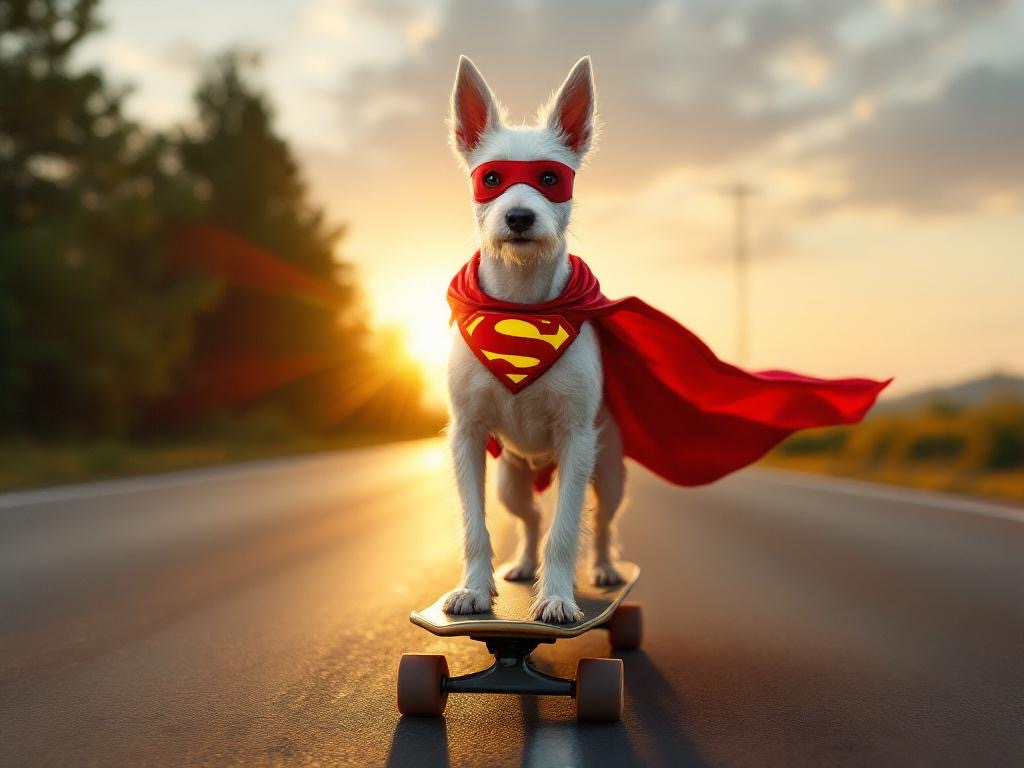 Ein mutiger Hund auf einem Skateboard